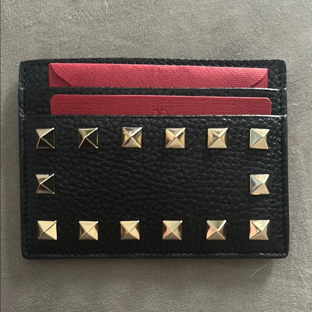 Valentino Black and Gold Studded Card Holder